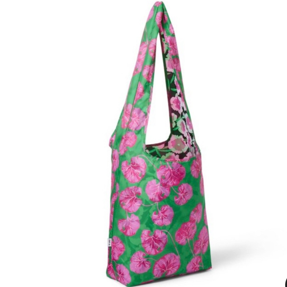 DVF for Target poppy/geranium leaf pink/green reversible reusable bag